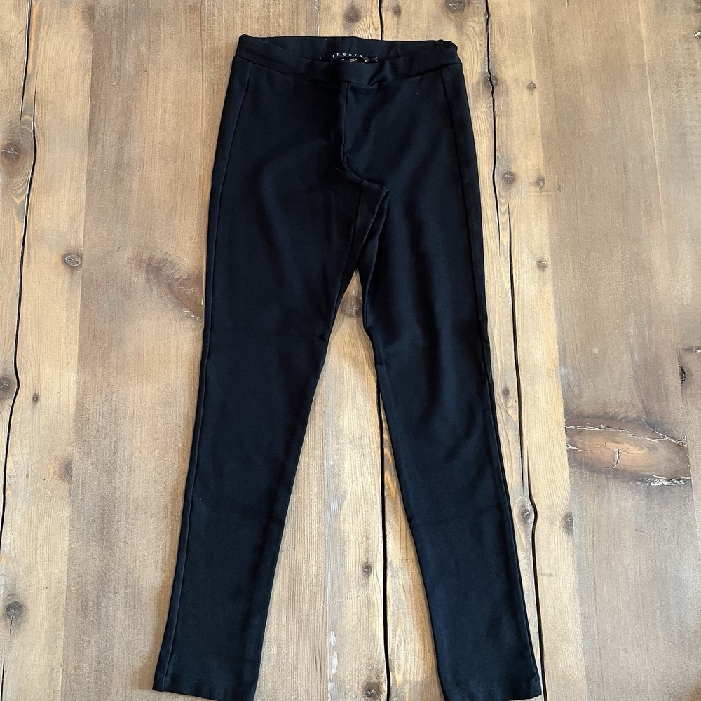 Theory Stretch Leggings Pants Black Pull On Comfy Business Casual Size P